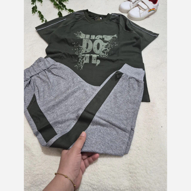 تیشرت و شلوار پسرانه JUST DO IT سبز سایز 55 تا 70 پنبهای