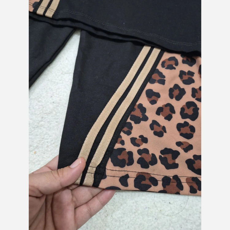 ست کراپ شلوار دخترانه طرح پلنگی آستین کوتاه پنبه بوگاتی سایز 45 تا 60