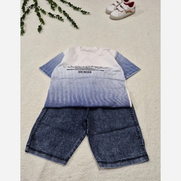 تیشرت شلوارک بچگانه پنبه لاکرا با شلوارک جین سنگشور سایز 45 تا 60
