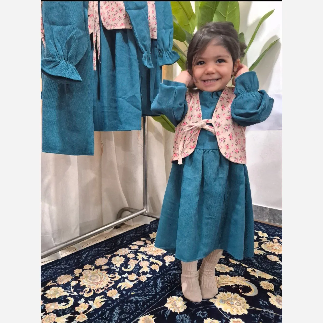 پیراهن و ژیله مخمل کبریتی دخترانه بچگانه