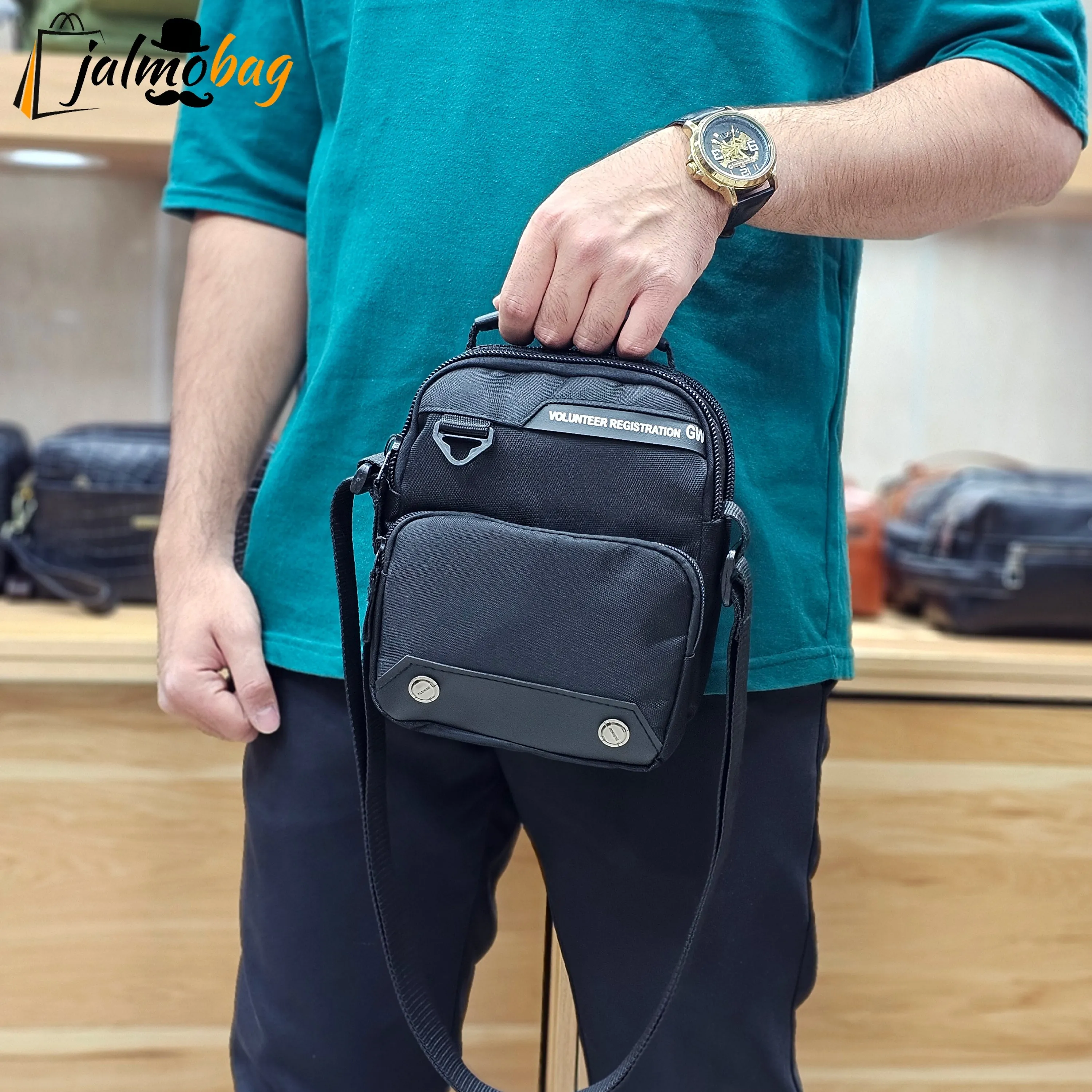 کیف دوشی و دستی مردانه برزنتی اعلاء مشکی و سبز