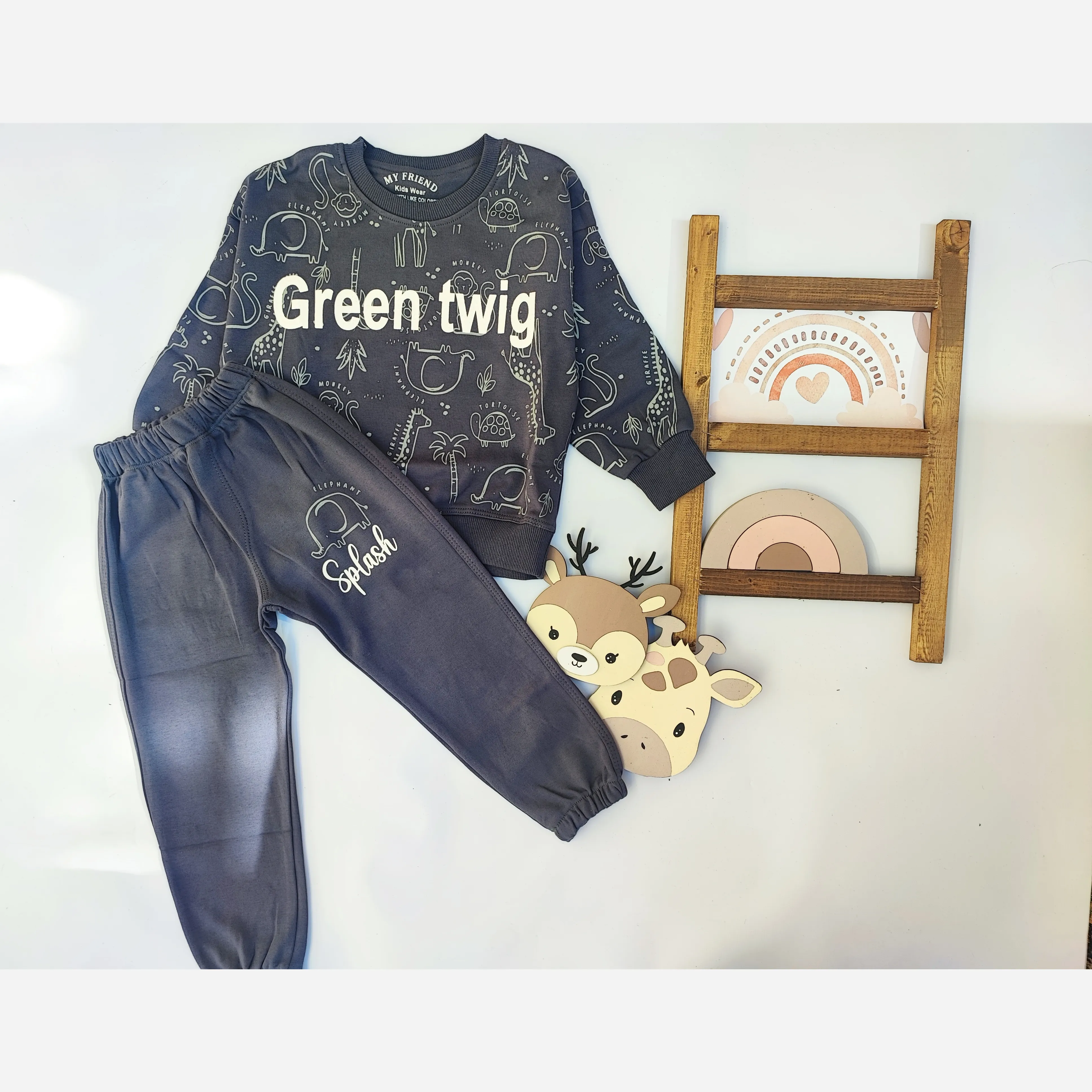 ست بلوز و شلوار بچگانه طرح جنگل جنس نخ پنبه دخترانه و پسرانه