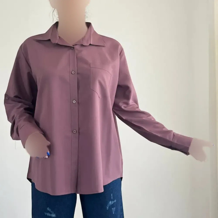 شومیز بیسیک زنانه کد 1147 یقه مردانه آستین بلند بنددار نخی یونیسکس سایزبزرگ