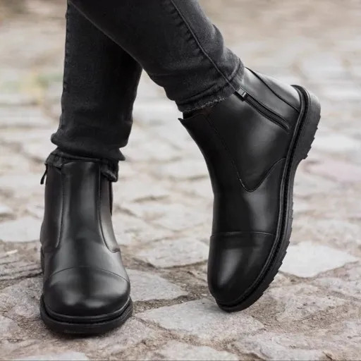 کفش نیم بوت مردانه چرم زیپی مدل اسپین رنگ مشکی سایز 40 تا 44
