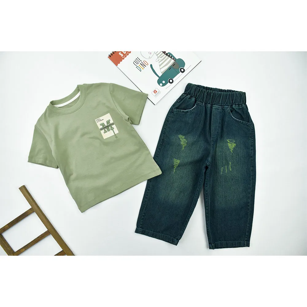 ست تیشرت و شلوار پسرانه مدل بگ جین پنبهای