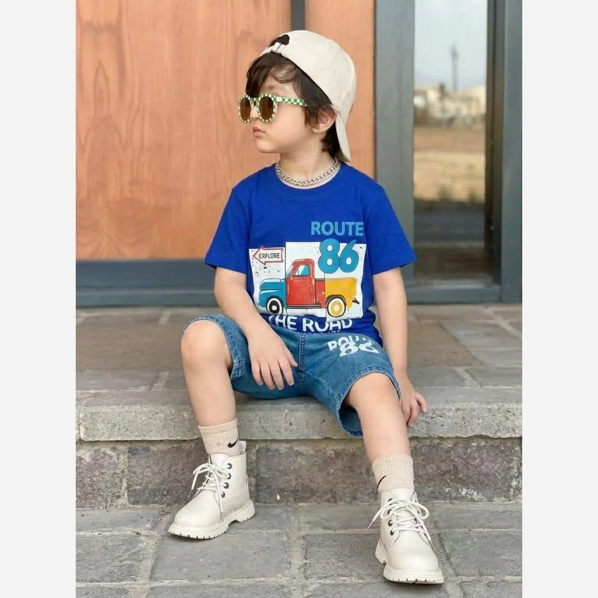 ست تیشرت و شلوارک پسرانه نخ پنبه سایز 40 تا 55
