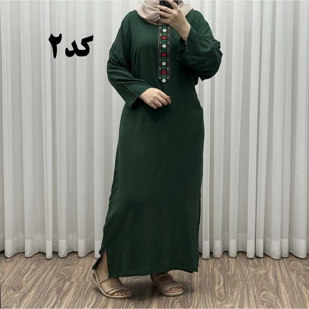 پیراهن کفتان کراش گلدوزی فری سایز زنانه تا سایز 52 شیک و راحت چهارفصل