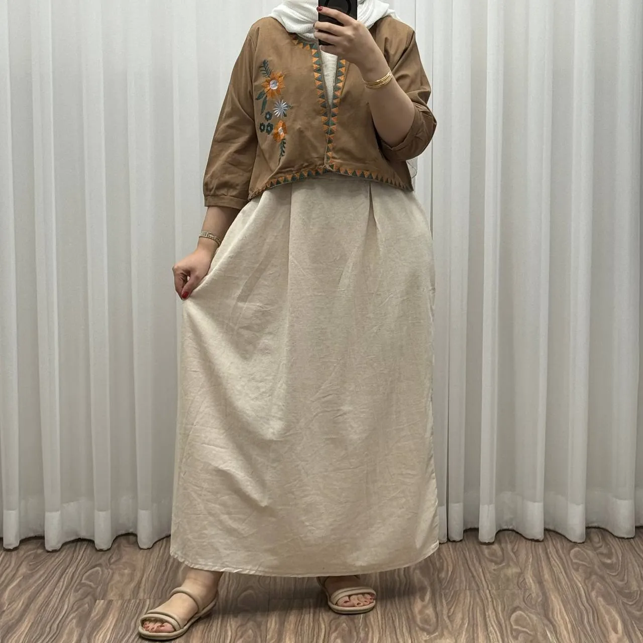 کت سارافون لینن مدل یولیا فری سایز زنانه مناسب تا سایز 48 چهارفصل شیک و راحت