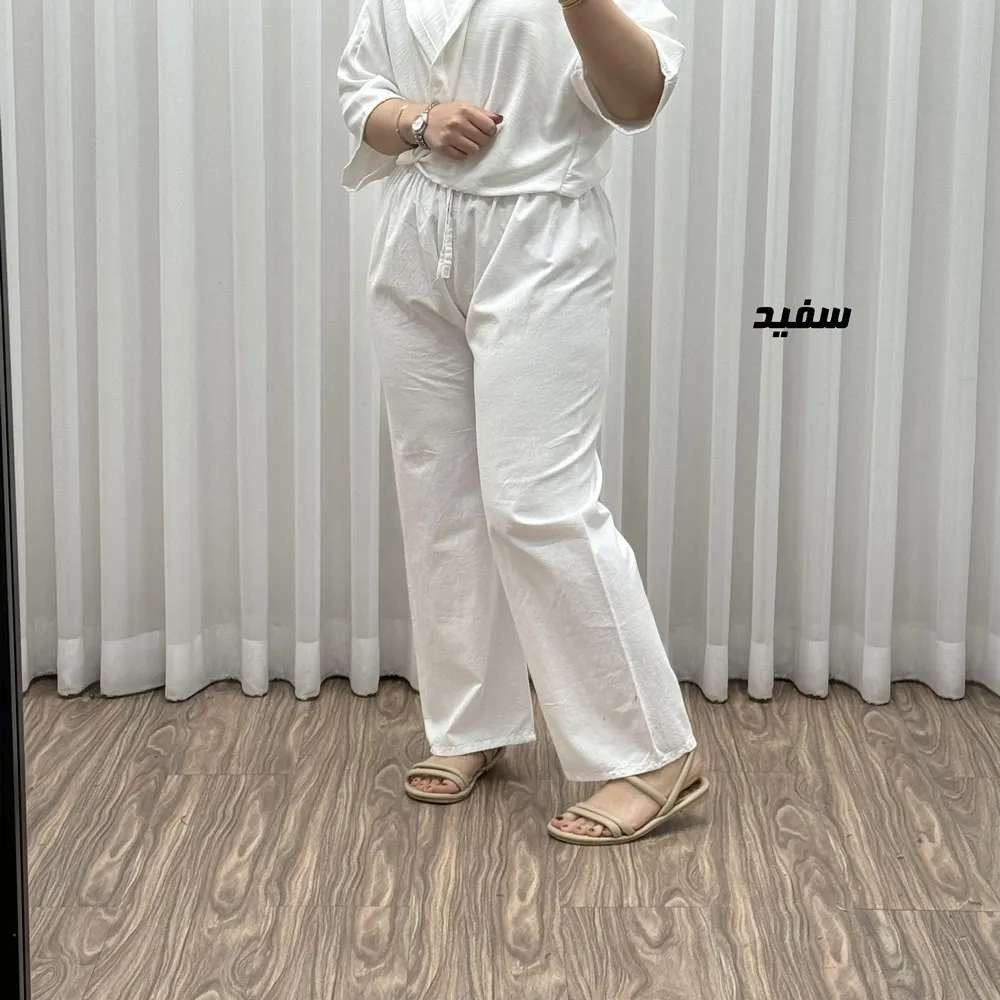 شلوار زنانه الیاف طبیعی ساده فری سایز مناسب تا سایز 48