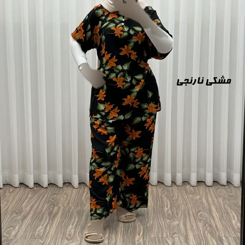 ست بلوز شلوار زنانه نخی فری سایز بزرگ مناسب تا سایز 54 چهارفصل