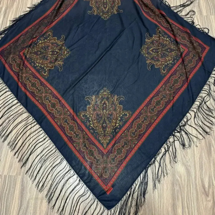 روسری نخی ترکمن وارداتی قواره 148 چهار فصل ریشه دستباف