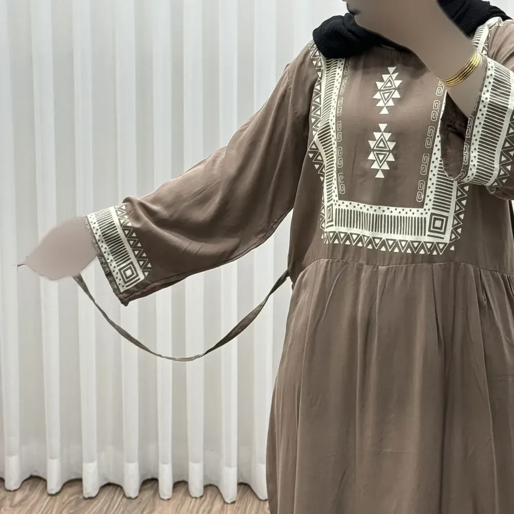 پیراهن ساحلی نخی زنانه مدل سرخپوستی فری سایز مناسب تا 44 با کمربند