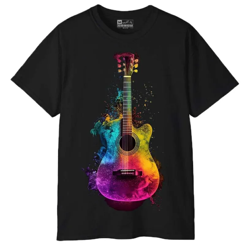 تیشرت آستین کوتاه مردانه پاد آفرین طرح گیتاریست کد 1638 جنس نخ و پلی استر