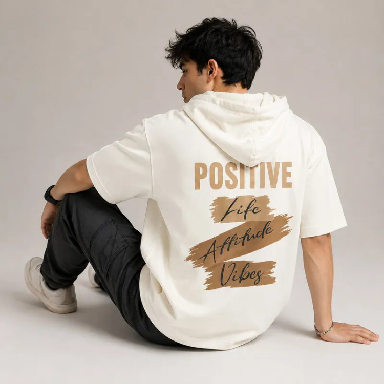 تی شرت مردانه کلاهدار پنبه ای طرح حروف مدل positive