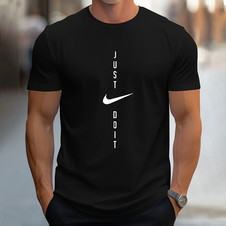 تیشرت آستین کوتاه مشکی مردانه طرح 4364 جنس پنبه سوپر خنک بدون آبرفت و حساسیت