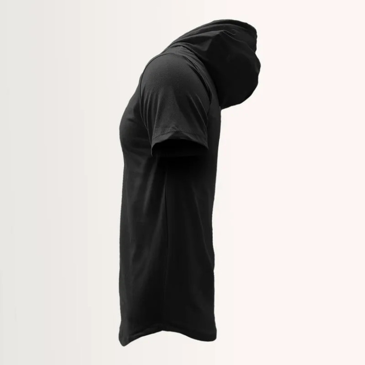 تی شرت کلاه دار مردانه مدل 00140265 رنگ مشکی جنس نخ آستین کوتاه طرح ساده