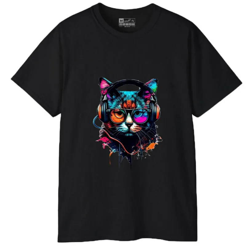 تیشرت آستین کوتاه مردانه مدل حیوانات گربه هدفون