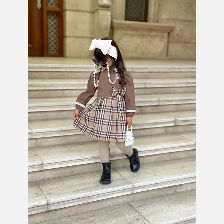پیراهن دخترانه مجلسی مخمل کبریتی و موهر سایز 2 تا 12 سال