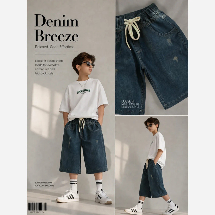 شلوارک جین بچگانه کاغذی ترک قواره آزاد سایز 8 تا 20 سال