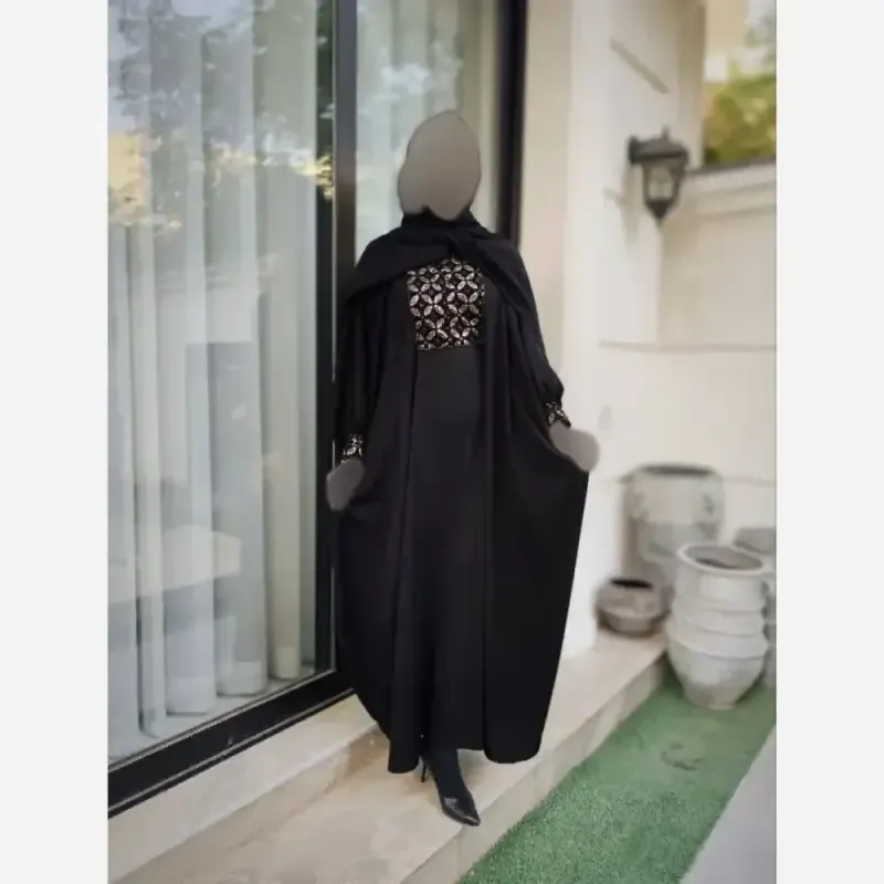 عبا مشکی طرح محیا با خرجکار سوزن دوزی هندی کرپ الیزه