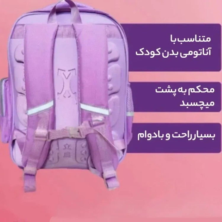 کوله پشتی لبوبو دخترانه اورجینال وارداتی برزنتی ضدآب با آویز سیلیکونی ابعاد 40x15x40 سانتی متر