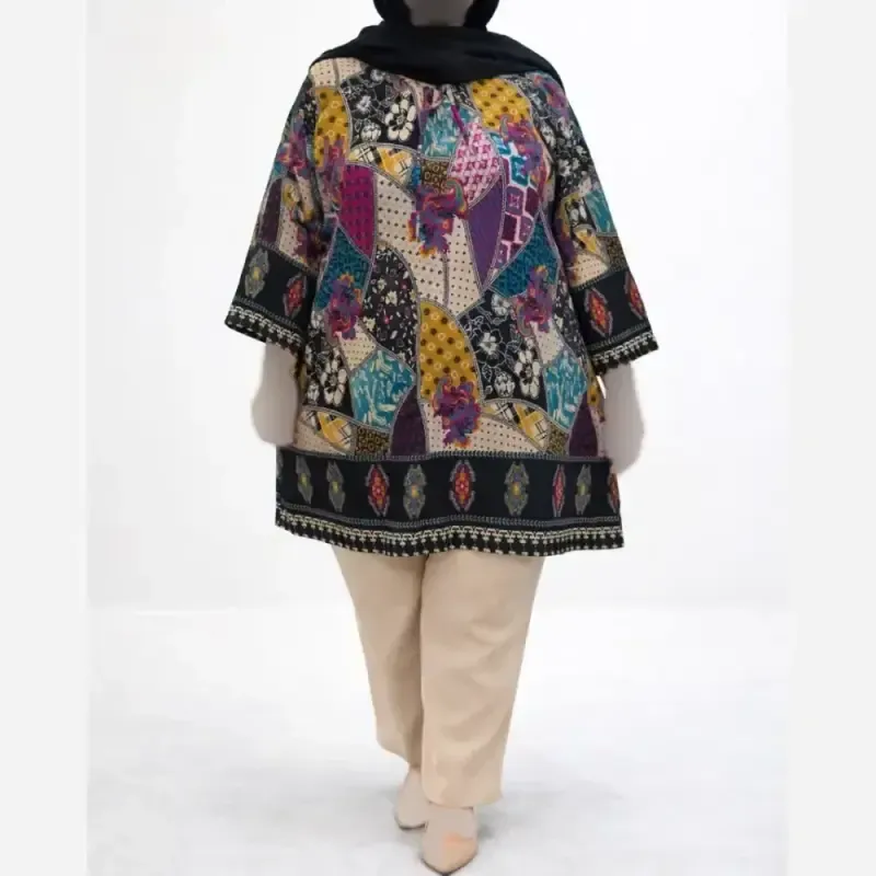 تونیک نخی چهل تیکه اندونزی سایز بزرگ زنانه شسته شده بدون آبرفت