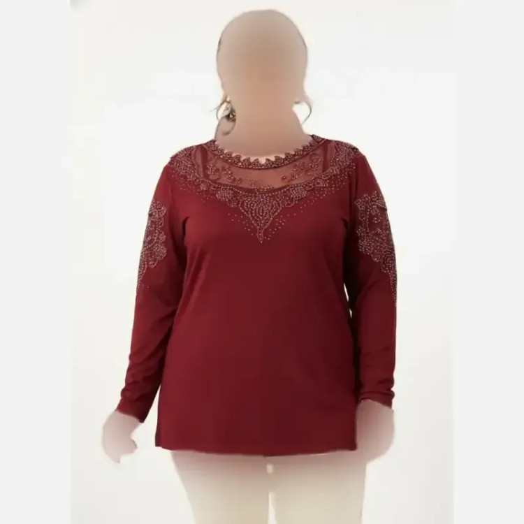 شومیز گیپوری نگین دار مدل دلسا جنس ویسکوز تیپ لاکرا فری سایز