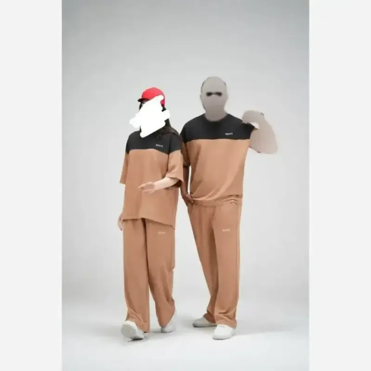 ست تیشرت شلوار اسپرت پنبه گلکسی فری سایز مدل ویشکا
