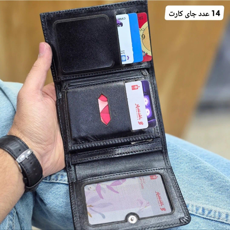 کیف پول چرم مردانه سه لت چرم اصل گاوی